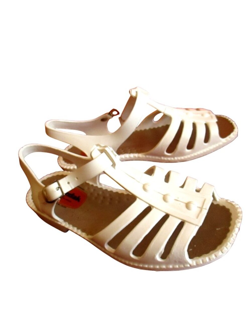 Vtg 70s Girls Sandals 12-14 NEW True WHITE RUBBER SLIP ON MEXICAN SANDALS SANDAK